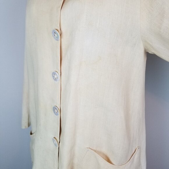 Vintage Two Piece Butter Yellow 100% Linen Jacket & Skirt Set by Patina * Small - Picture 4 of 14